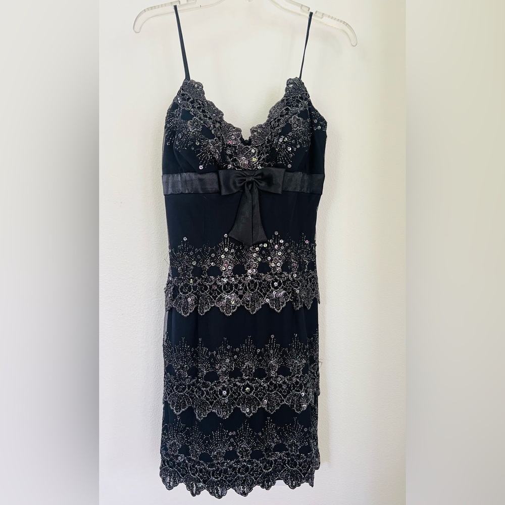 Vintage Josh & Jazz Evening Black Dress  Gown 9/10 Women Black Beaded Sequince